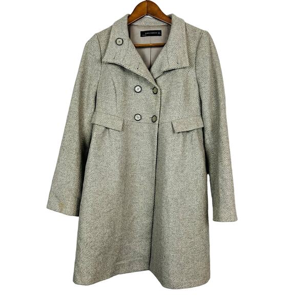 Zara Woman Empire Waist Trench Jacket Herringbone Mock Collar - S - Picture 1 of 4